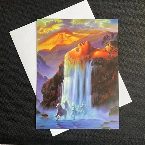 DAY DREAM Jim Warren VTG Combo Pack Greeting Card & Magnet Waterfall Horses NOS - Picture 2 of 11